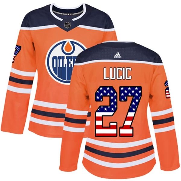 Damen Edmonton Oilers Trikot Milan Lucic 27 Orange USA Flag Fashion Authentic